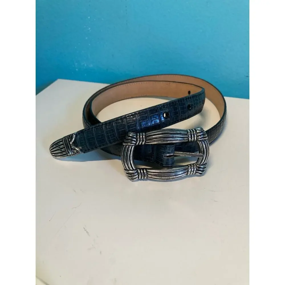 Vintage Brighton Belt Women’s Size M Dark Gray Mock Croc Silver Tone Hardware